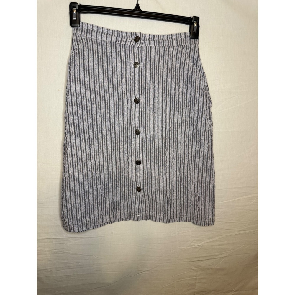 Brooklyn Industries Blue White Striped Button Front Mini Skirt Pockets Small